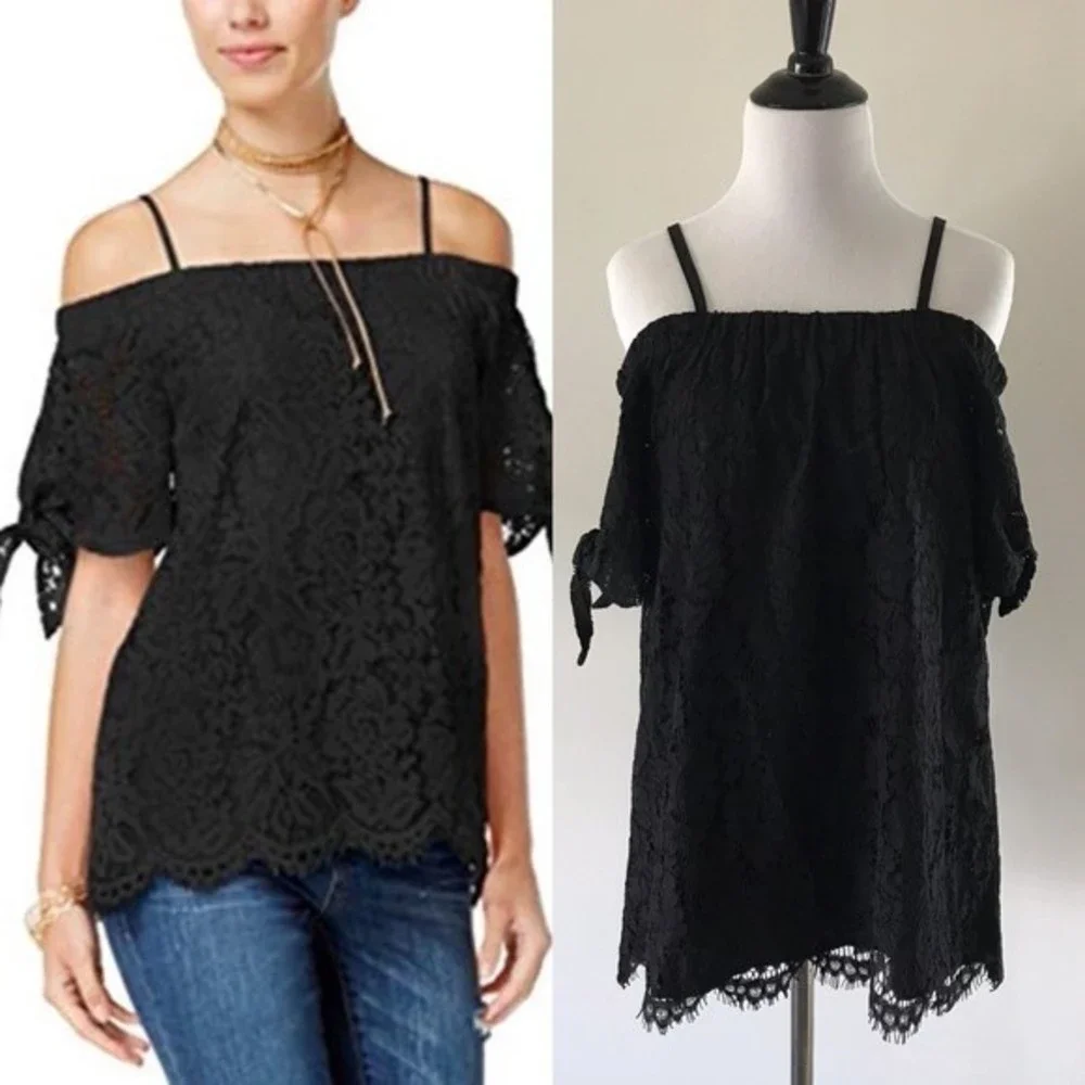 Miss Chievous Black Lace Off-the-Shoulder Top - Medium - Picture 1 of 6